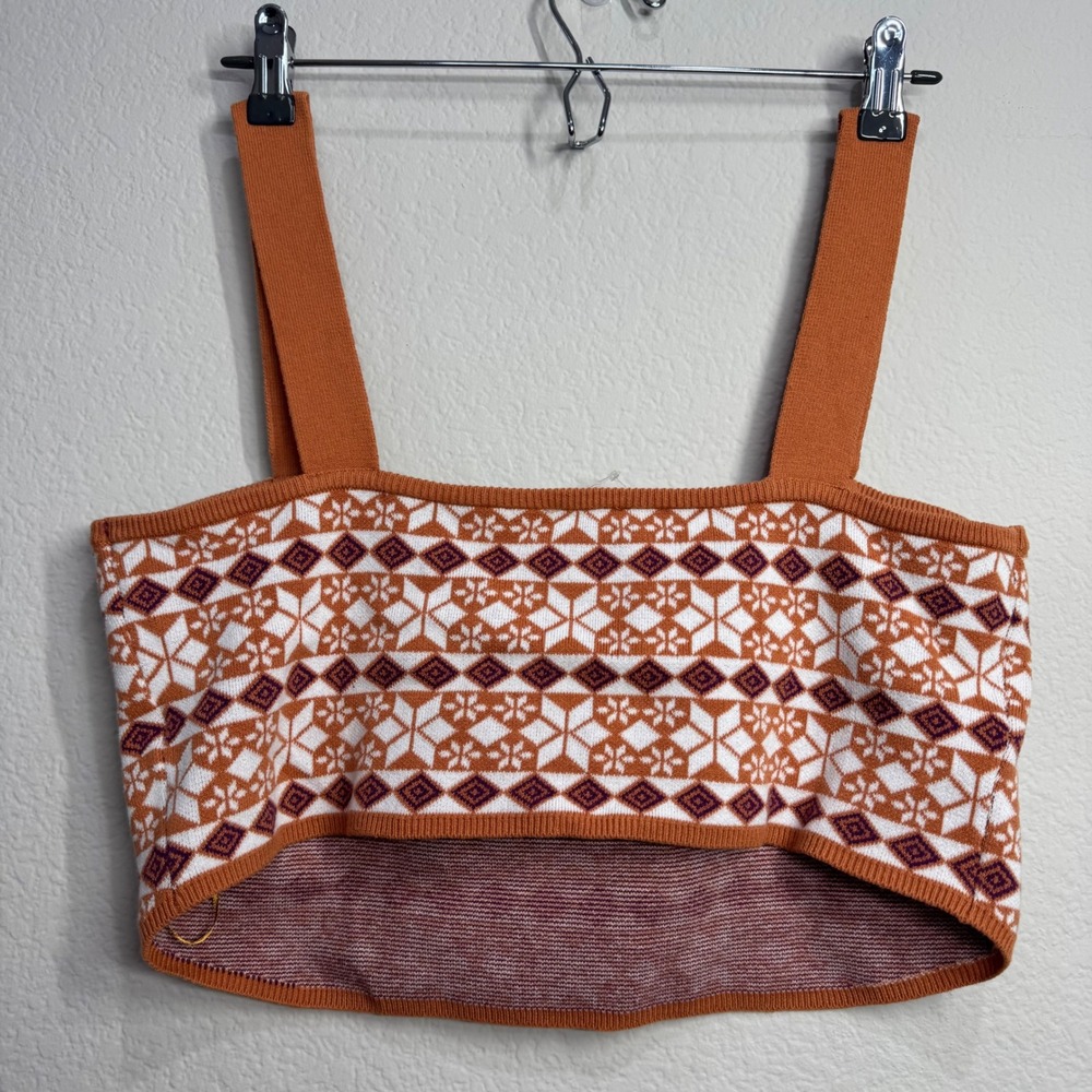 Free People Intimately Knit Crop Top XL Orange Sleeveless Pattern Stretch Casual - Picture 3 of 4